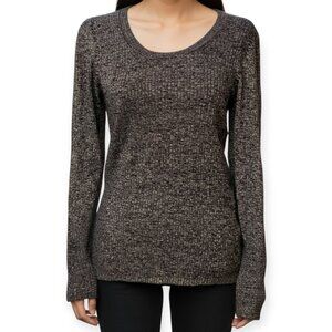 NWT LOFT Women's Sweater Brown Glitter Cardigan Size XL Rayon Blend Crew Neck